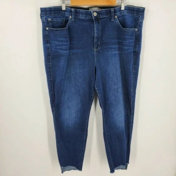 Torrid feel the fit high sky skinny Cotton raw hem plus dark wash jeans - Picture 2 of 6